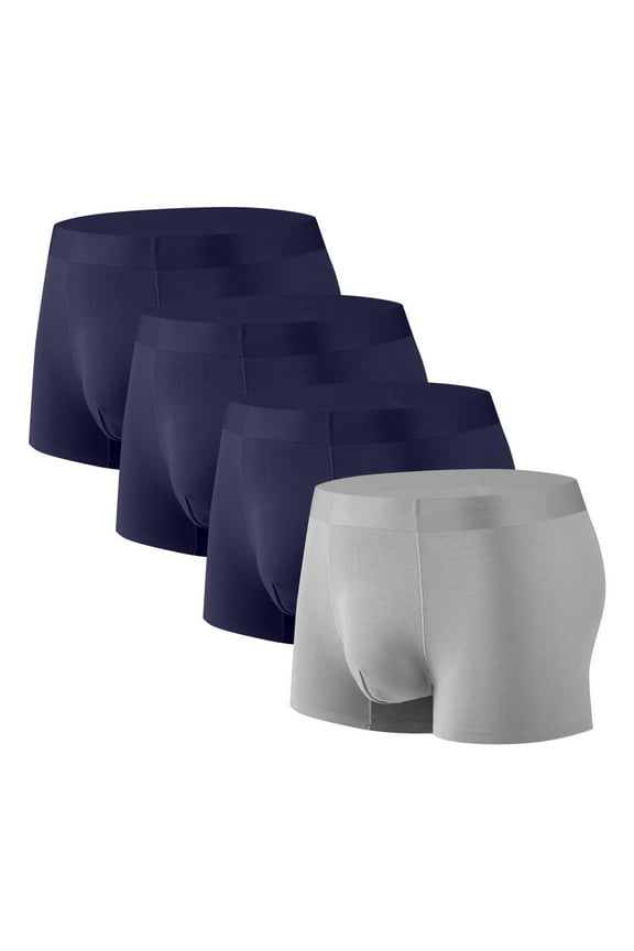 Men's Boxer Briefs, Micro Modal Dual Pouch Trunks Support Ball Bulge Enhancing Underwear 4 Pack Navy L