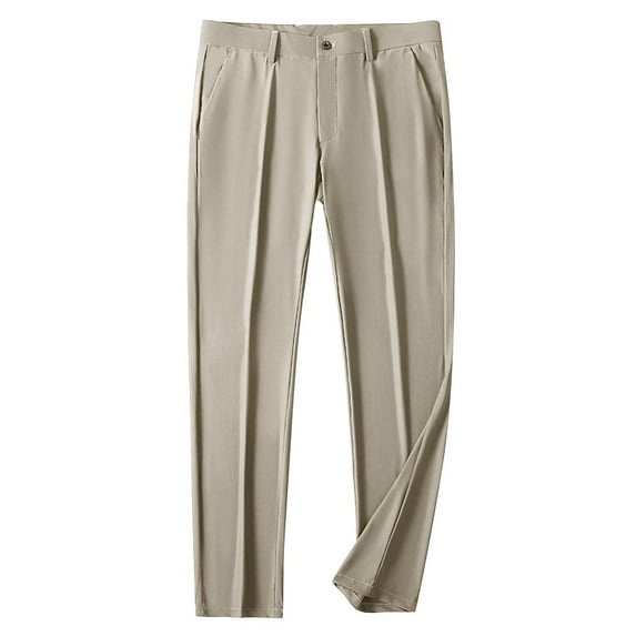 JUUYY Men's Breathable Stretched Slim Thin Long Pants Business formal Straight Suit Solid Color Lightweight Trousers Khaki L