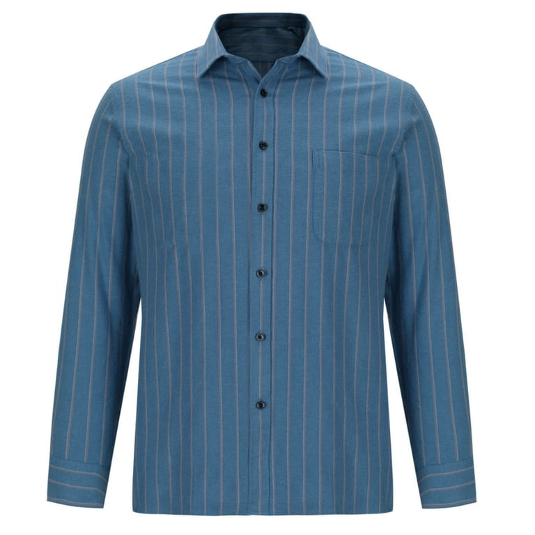 JUUYY Men's Business Pinstripe Long Sleeve Shirt Casual Striped Button Down Shirts Regular-Fit Work Fashon Dress Shirt Light Blue XXXL