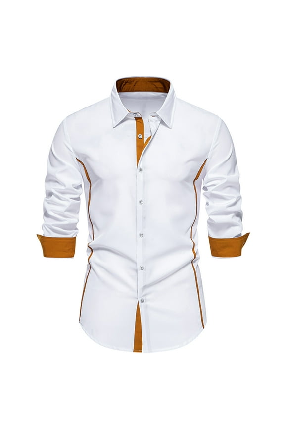 Men's Business formal Shirts Slim Fit Casual Long Sleeve Button Down Contrast Color Dress Shirts Designer Wedding Shirt White XL