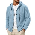 thumbnail image 1 of JUUYY Men's Button Down Hooded Shirts Relaxed Fit Solid Color Lightweight Long Sleeve Drawstring Casual Stylish Shirt Top with Pocket Sky Blue S, 1 of 9