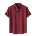 thumbnail image 1 of JUUYY Men's Button Down Shirts Summer Tropical Beach Textured Hawaiian Shirt with Pocket Casual Short Sleeve Cuban Shirt Red M, 1 of 9