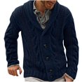 thumbnail image 1 of JUUYY Men's Cable Knit Cardigan Sweater Shawl Collar Loose Fit Long Sleeve Casual Cardigans Solid Color Clothes Dark Blue M, 1 of 3