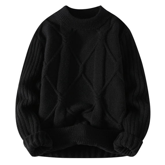 JUUYY Men's Cable Knit Sweater Women Vintage Chunky Cream Sweater Woven Crewneck Knitted Pullover Black XXXL