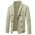 thumbnail image 1 of JUUYY Men's Cardigan Sweater Casual Double Breasted Shawl Collar Striped Cable Knit Jacket Coat Solid Color Outwear Khaki XL, 1 of 8