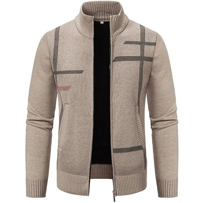 JUUYY Men's Cardigan Sweaters Full Zip Up Stand Collar Slim Fit