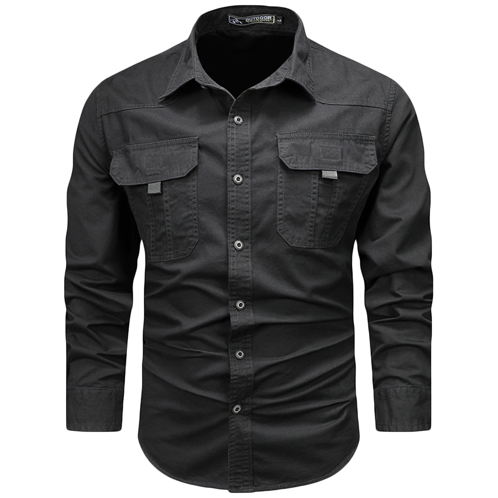 JUUYY Men's Cargo Shirts Long Sleeve Hiking Safari Shirts