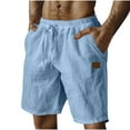 thumbnail image 1 of JUUYY Men's Casual Beach Shorts Loose Fit Solid Pocket Drawstring Elastic Waist Comfortable Summer Breathable Cotton Linen Shorts Light Blue M, 1 of 6