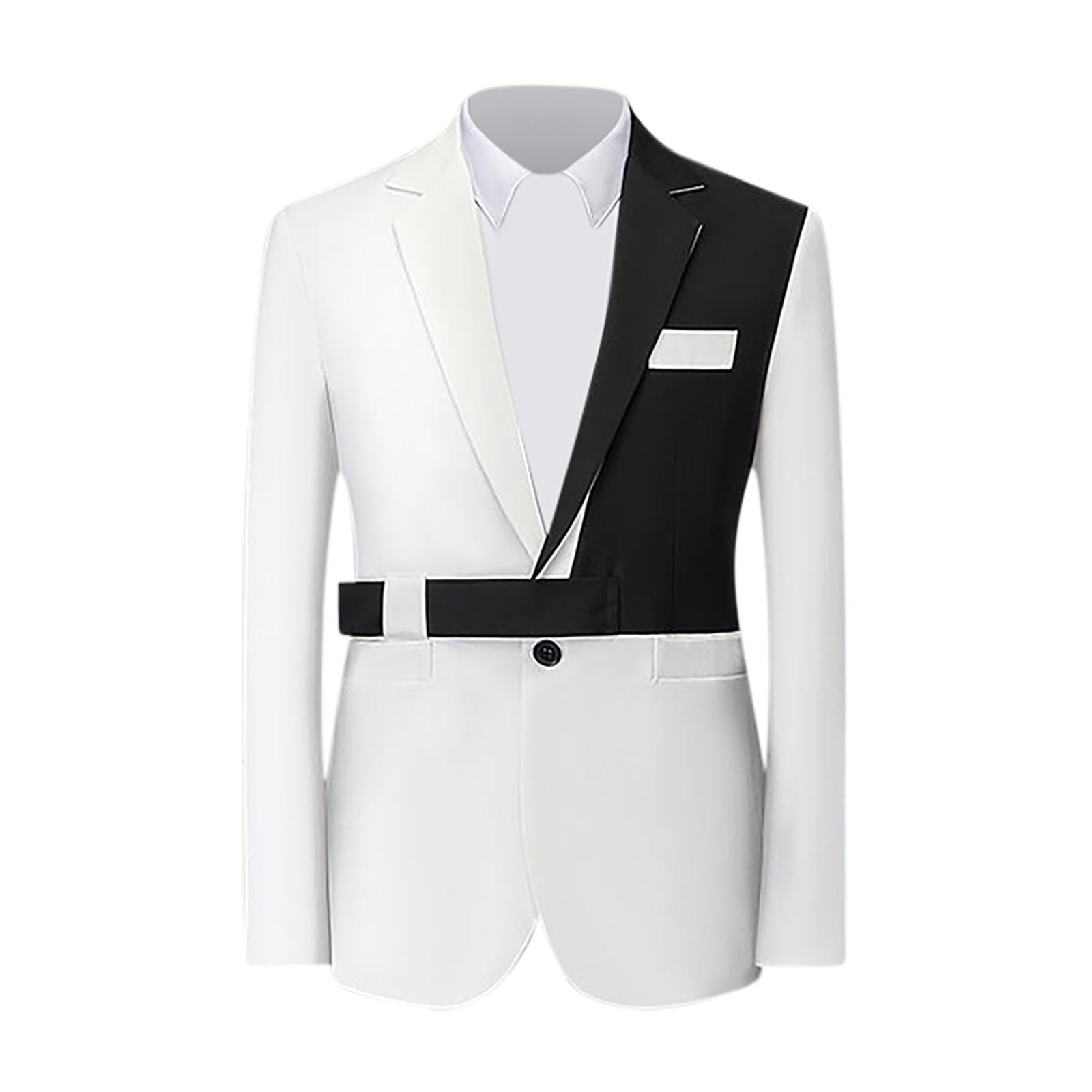 JUUYY Men's Casual Business Suit Jacket Color Block One