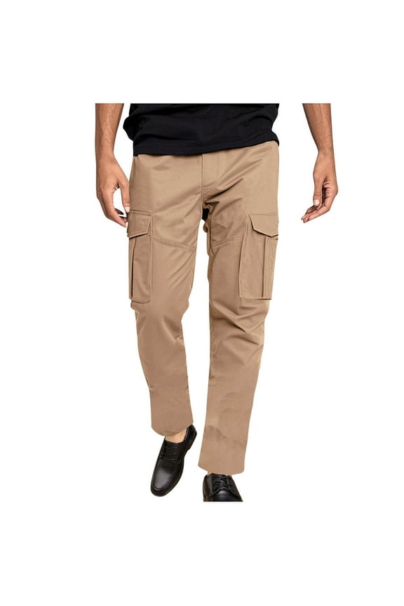Men's Casual Cargo Pants Loose Fit Elastic Waist Drawstring Twill Pants Lightweight Outdoor Hiking Work Pants with Multi Pockets Khaki XXXL