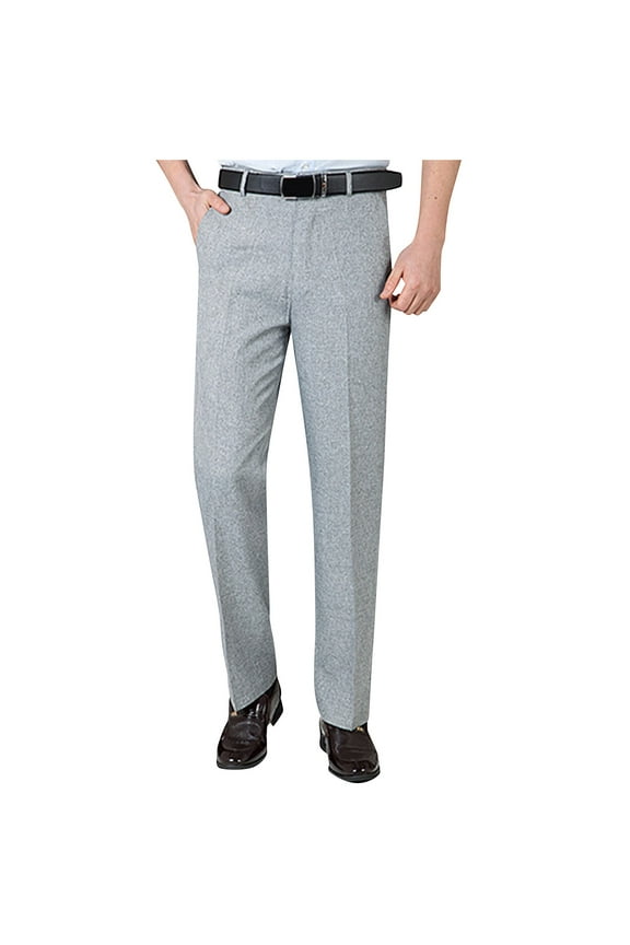 Men's Casual Cotton Linen Business Trousers Slim Solid Color Dress Pants Spring Autumn Straight Leg Suit Pants Gray 34