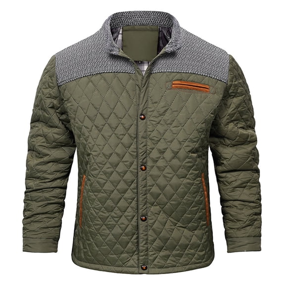 JUUYY Men's Casual Diamond Quilted Jacket Lightweight Packable Down Jacket Fall Winter Retro Coat Army Green S
