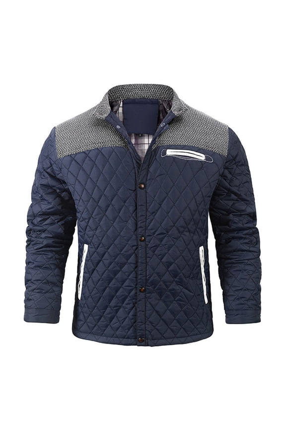 Men's Casual Diamond Quilted Jacket Lightweight Packable Down Jacket Fall Winter Retro Coat Blue XL