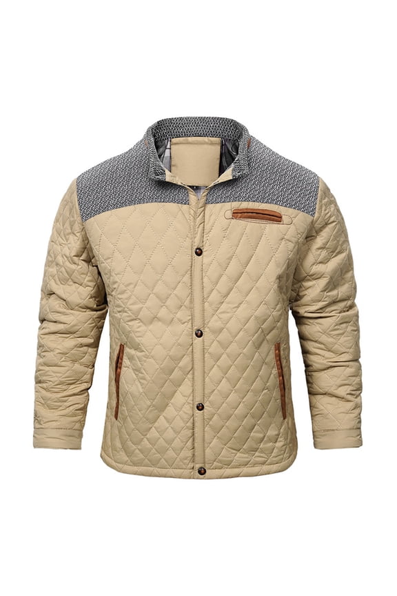 Men's Casual Diamond Quilted Jacket Lightweight Packable Down Jacket Fall Winter Retro Coat Khaki S