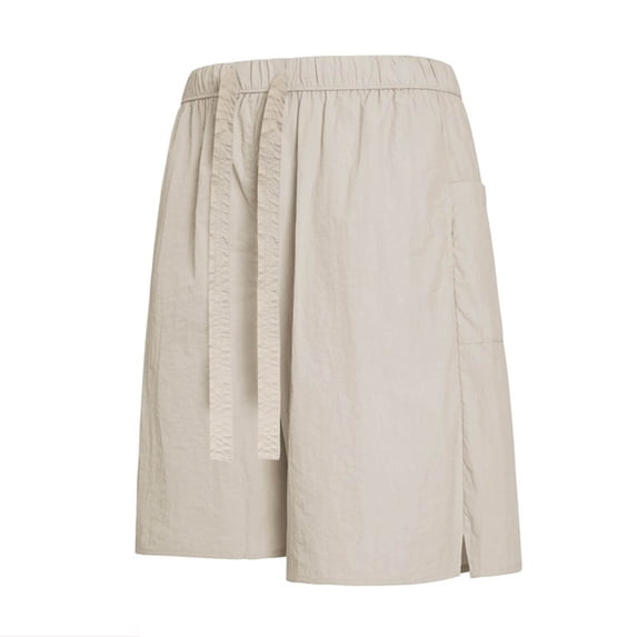 JUUYY Men's Casual Drawstring Shorts Side Slit Elastic Waist Workout Gym Running Shorts Loose Fit Summer Beach Shorts with Pocket Khaki L