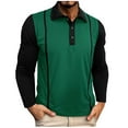 thumbnail image 1 of JUUYY Men's Casual Golf Shirts Striped Color Block Long Sleeve Basic Button Lapel Collar Slim Fit Lightweight Athletic T-Shirt Tops Green XXL, 1 of 8