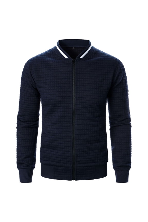 Men's Casual Jacket Zipper Pockets Long Sleeve Outwear Lightweight Solid Color Spring Fall Jacket Varsity Coat Navy M