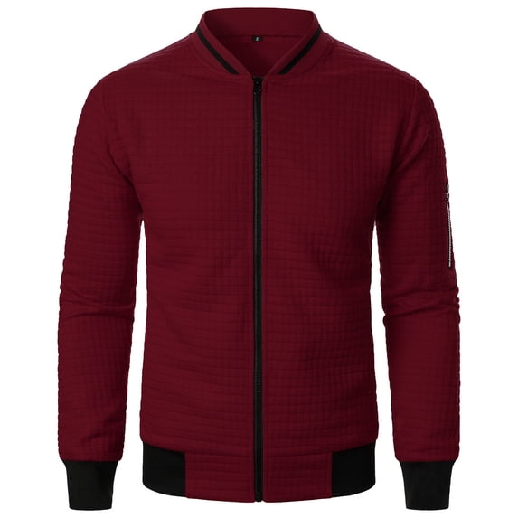 JUUYY Men's Casual Jacket Zipper Pockets Long Sleeve Outwear Lightweight Solid Color Spring Fall Jacket Varsity Coat Wine S