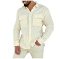 thumbnail image 1 of JUUYY Men's Casual Linen Long Sleeve Button Turndown Collar Blouses Solid Color Shirts with 2 Pockets Khaki L, 1 of 6