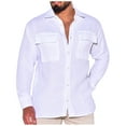 thumbnail image 1 of JUUYY Men's Casual Linen Long Sleeve Button Turndown Collar Blouses Solid Color Shirts with 2 Pockets White XL, 1 of 6