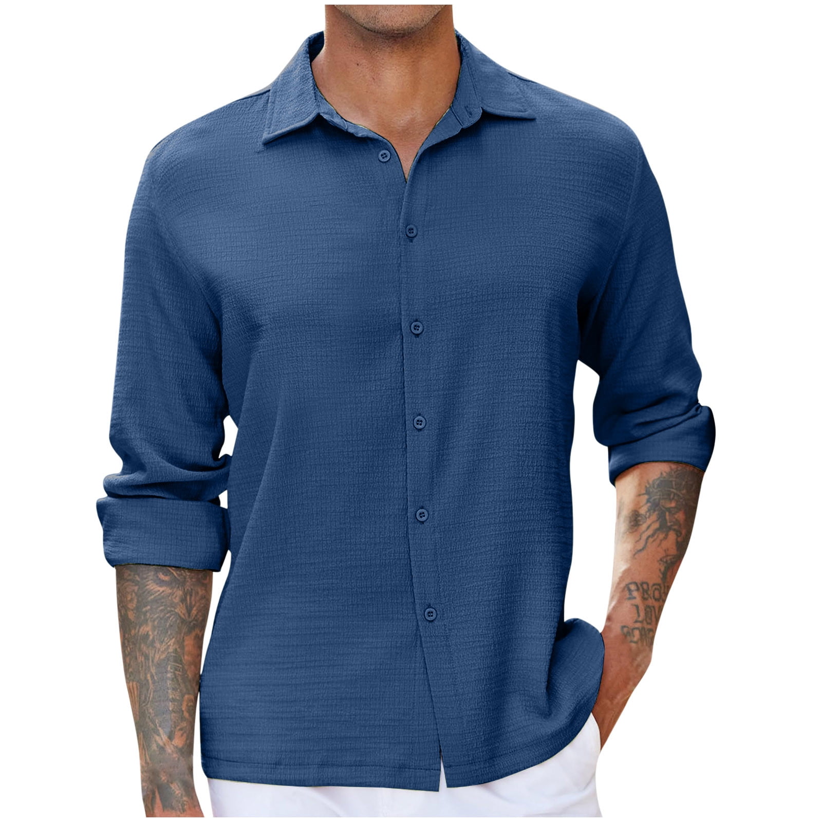 JUUYY Men's Casual Long Sleeve Button Down Shirt Solid Color