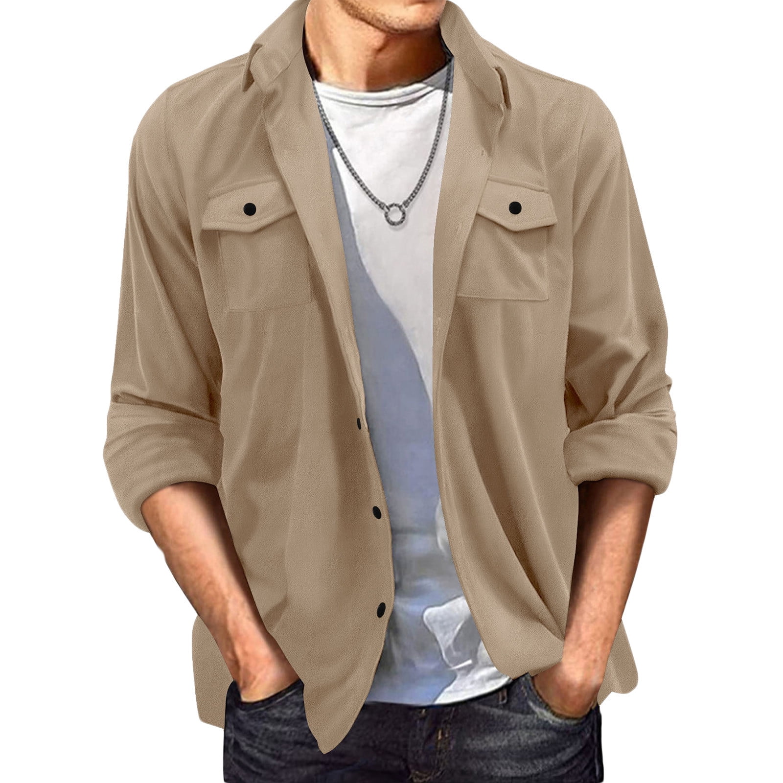 JUUYY Men's Casual Shirt Jacket Long Sleeve Suede Shirts