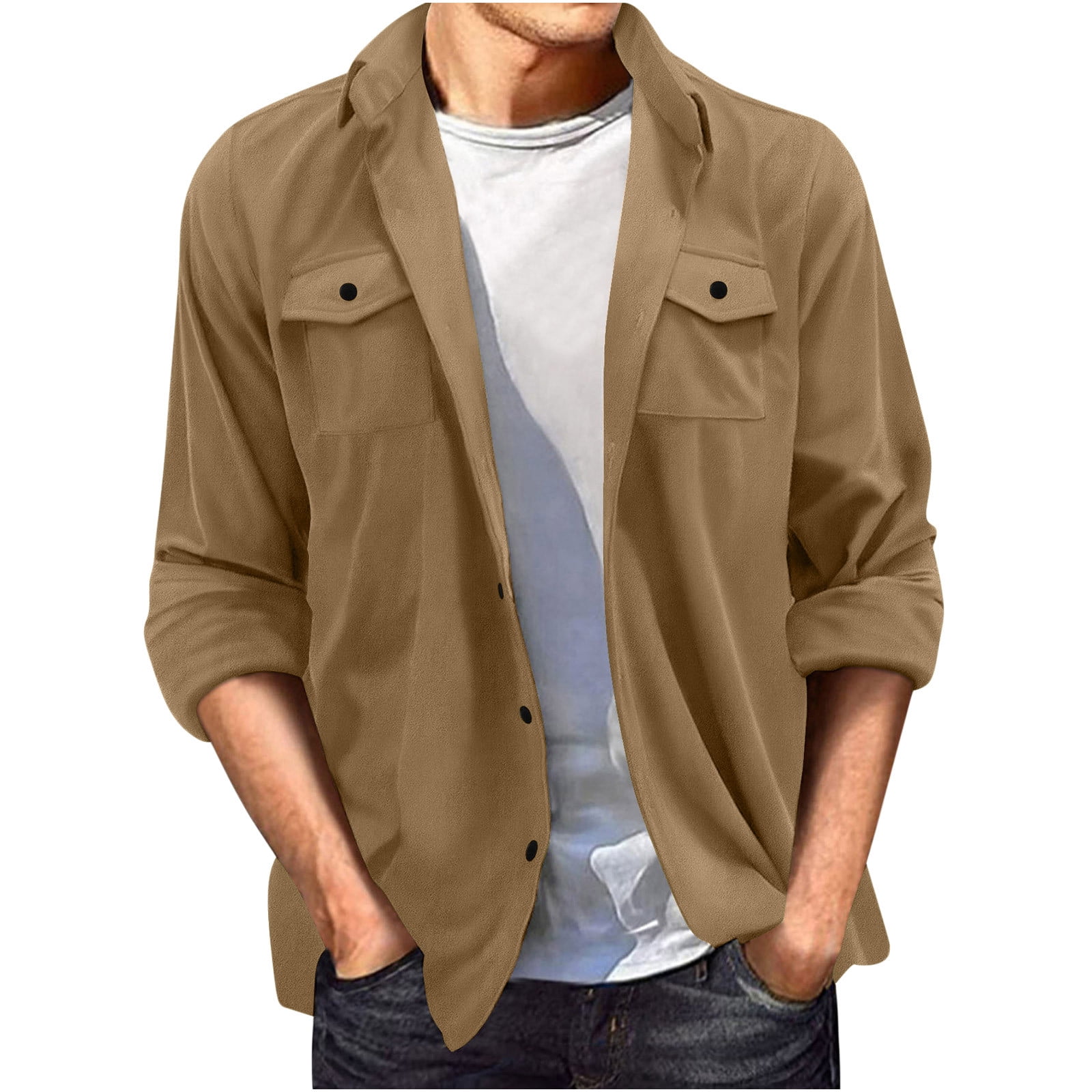 JUUYY Men's Casual Shirt Jacket Long Sleeve Suede Shirts