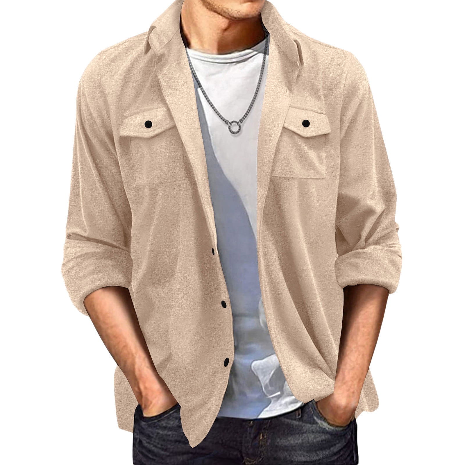 半額満載！スーパーSALE グランドセール！ Casual Men's JUUYY Shirt Shirts Suede Sleeve Long Jacket Clothing