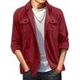 thumbnail image 1 of JUUYY Men's Casual Shirt Jacket Long Sleeve Suede Shirts Shacket Wrinkle- Lightweight Work Coat Button Down Solid Color Overshirt Top Wine XL, 1 of 8