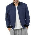 thumbnail image 1 of JUUYY Men's Casual Varsity Jacket Long Sleeve Button Down Cardigan Vintage Suede Solid Color Bomber Jackets Blue XXXL, 1 of 6