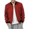 thumbnail image 1 of JUUYY Men's Casual Varsity Jacket Long Sleeve Button Down Cardigan Vintage Suede Solid Color Bomber Jackets Red M, 1 of 6
