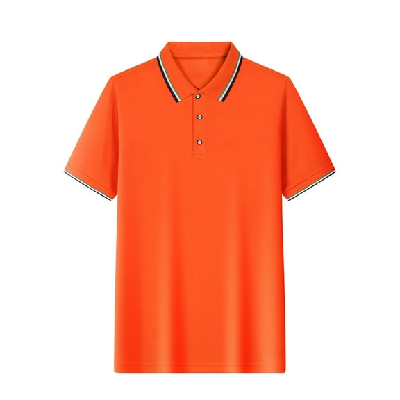 JUUYY Men's Classic Casual Solid Color Turn Down Collar Short Sleeve Shirt Button Up Regular Comfortable Plus Size Golf Shirt Blouse Orange XXXXL