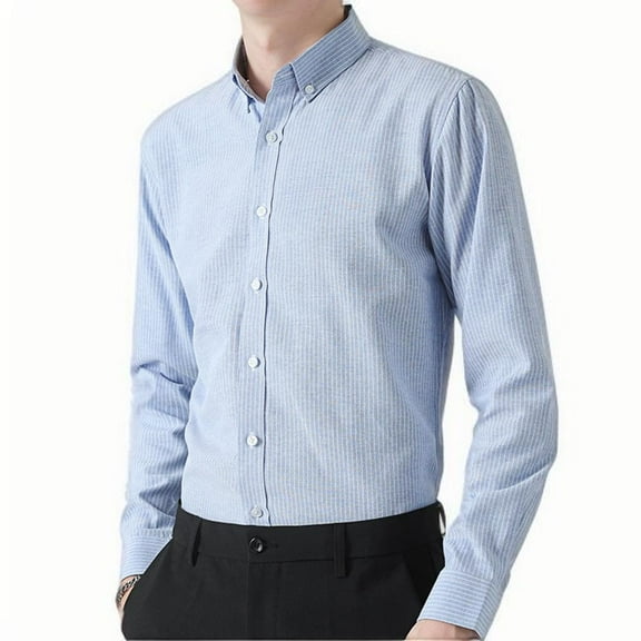 JUUYY Men's Classic Fit Dress Shirt Stretch Slim Lapel Long Sleeve Casual Stripe Shirt Tops Plus Size Button Down Shirt Blue XXXXXL