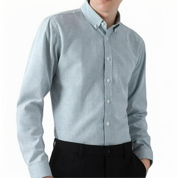 JUUYY Men's Classic Fit Dress Shirt Stretch Slim Lapel Long Sleeve Casual Stripe Shirt Tops Plus Size Button Down Shirt Mint Green XXL