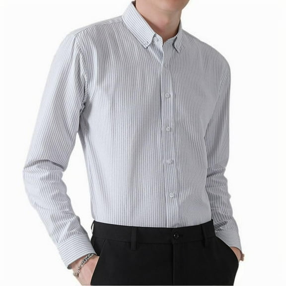 JUUYY Men's Classic Fit Dress Shirt Stretch Slim Lapel Long Sleeve Casual Stripe Shirt Tops Plus Size Button Down Shirt White XXXXL