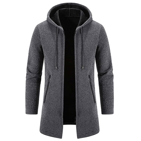 JUUYY Men's Coats Fashion Knitted Coat Hooded Windbreaker Zip Up Cardigan Sweater Fleece Lined Trench Jackets Hoodie Clothes Gray M
