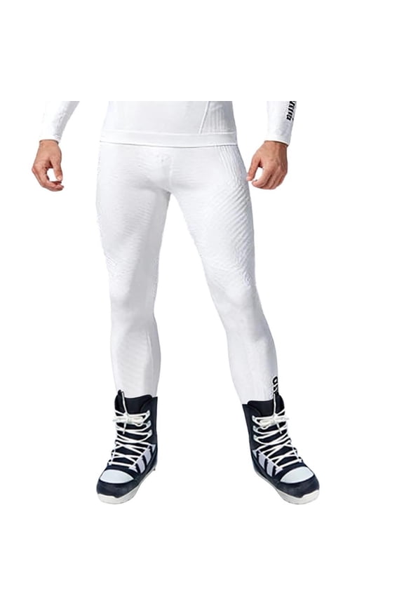 Men's Compression Leggings Thermal Winter Snow Skiing Pants Stretch Slim Fit Outdoor Cycling Hiking Running Tights Pants White M