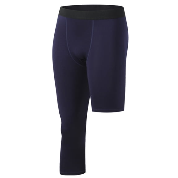 JUUYY Men's Compression Pants 3/4 One Leg Capri Tights Pants Basketball Single Leg Leggings Athletic Running Sports Base Layer Pants Blue XXXL