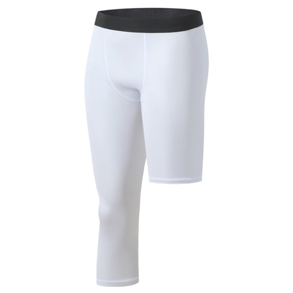 JUUYY Men's Compression Pants 3/4 One Leg Capri Tights Pants Basketball Single Leg Leggings Athletic Running Sports Base Layer Pants White XL