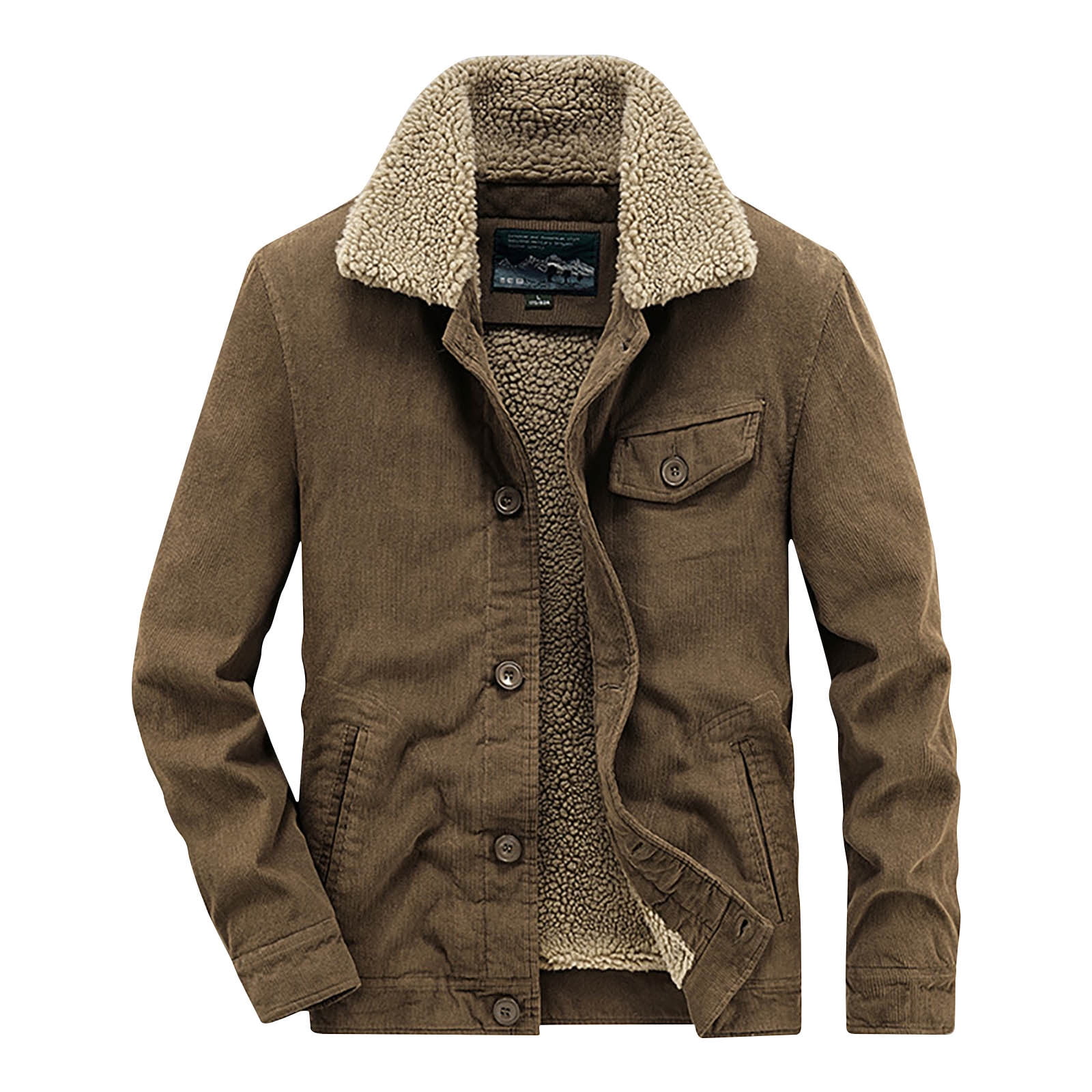 Juuyy Men s Corduroy Jacket Winter Sherpa Fleece Trucker Jacket Button Collar Warm Cowboy Solid Color Coat Khaki Xxxxl Size 4XL Green
