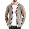 thumbnail image 1 of JUUYY Men's Cotton Cardigan Sweaters Long Sleeve V-Neck Cardigans Button-up Knitted Sweater Fall Winter Clothes Beige L, 1 of 5