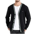 thumbnail image 1 of JUUYY Men's Cotton Cardigan Sweaters Long Sleeve V-Neck Cardigans Button-up Knitted Sweater Fall Winter Clothes Black L, 1 of 5
