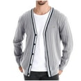 thumbnail image 1 of JUUYY Men's Cotton Cardigan Sweaters Long Sleeve V-Neck Cardigans Button-up Knitted Sweater Fall Winter Clothes Gray S, 1 of 4