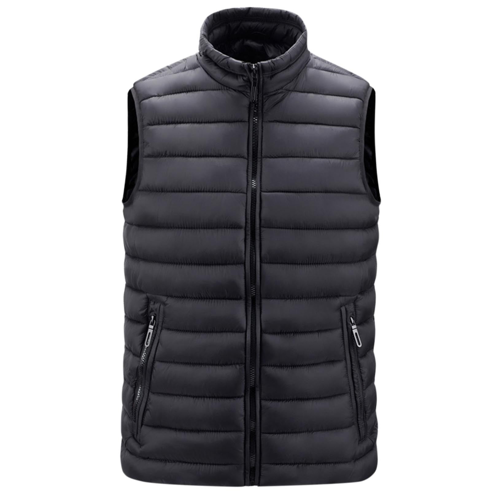 JUUYY Men's Cotton Lightweight Packable Insulated Puffer Vest Outerwear m Winter Sleeveless Jacket for Golf Solid Color Running Vest Black XXXL