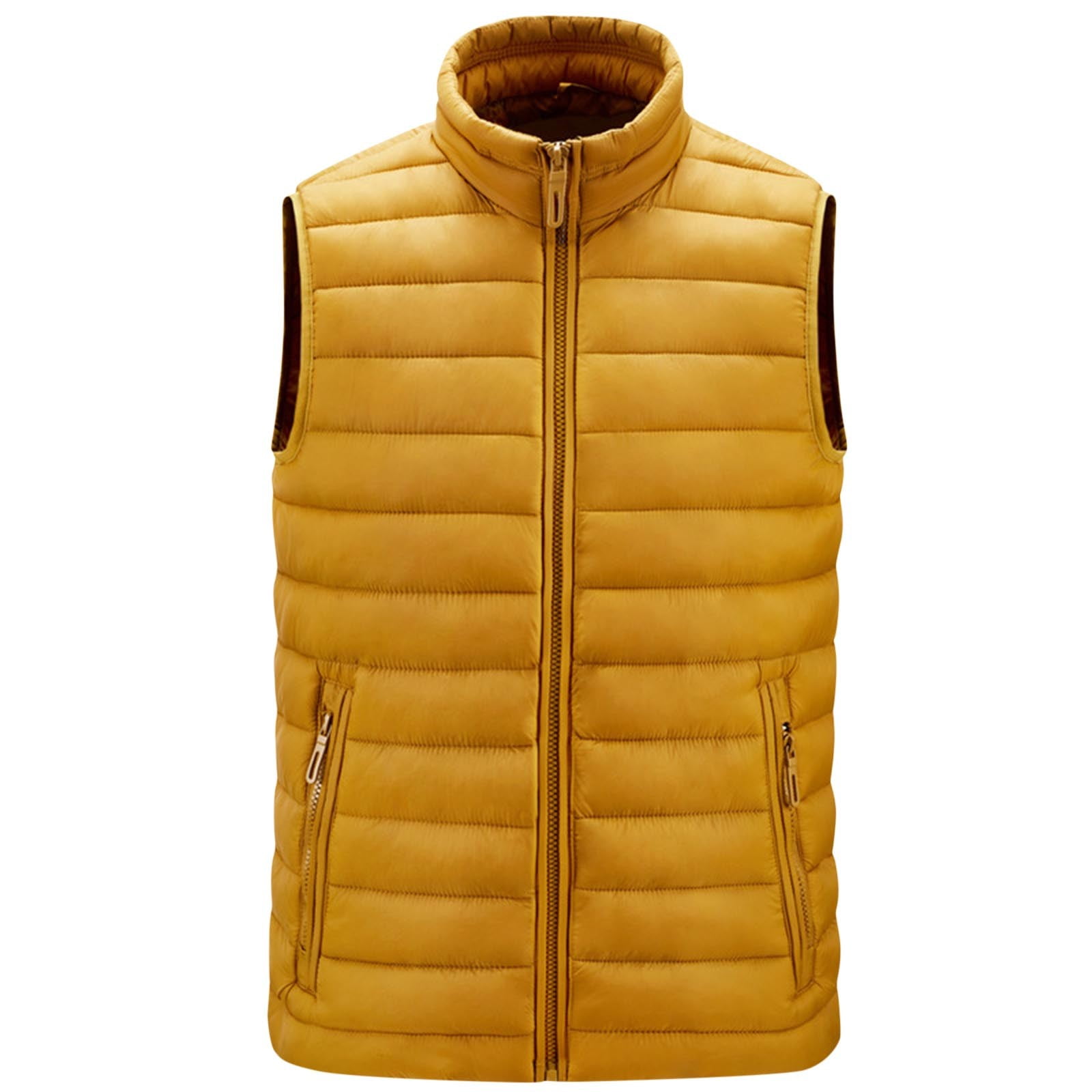 JUUYY Men's Cotton Lightweight Packable Insulated Puffer Vest Outerwear m Winter Sleeveless Jacket for Golf Solid Color Running Vest Yellow L