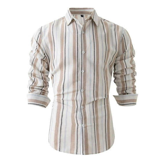 JUUYY Men's Cotton Linen 70s Disco Retro Traditional Pattern Printed Long Sleeve Button Down Shirt Brown XL