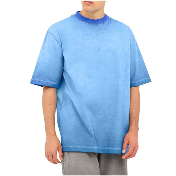 JUUYY Men's Cotton T-Shirt - Regular Fit Solid Crew Neck Tees, Casual Summer Blouse for Everyday Comfort Blue XXL