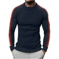 thumbnail image 1 of JUUYY Men's Crew Neck Sweater Ribbed Knit Stripes Long Sleeve Shirts Color Block Casual Slim Pullover Fall Undershirts Navy M, 1 of 8