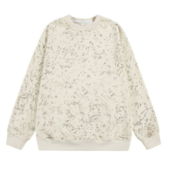 JUUYY Men's Crewneck Sweatshirt Casual Stylish Tie-Dye Print Sweatshirt Loose Long Sleeve Cotton Lightweight Pullover Sweatshirts Khaki XXXXL