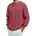 thumbnail image 1 of JUUYY Men's Crewneck Sweatshirt Textured Long Sleeve Loose Fit Lightweight Casual Pullover Sweatshirt Fall Sweatshirts Wine XXL, 1 of 6